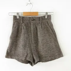 ヘザー Heather ショート パンツ ヘリンボーン 茶 ベージュ S *A959