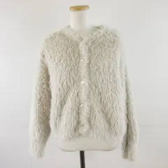 ジーユー GU フェザーヤーンニット クロップド カーディガン 長袖 ベージュ M *A960