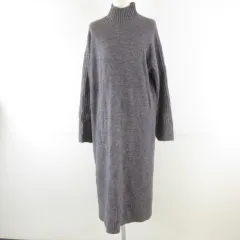ジーユー GU ニットワンピース ロング 長袖 ハイネック グレー L *T205