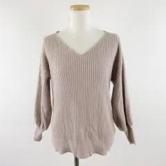BELIEVE リブ ニット Vネック 長袖 ベージュ M *A47