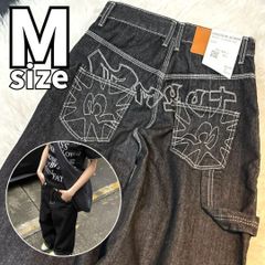 ワイドパンツ バギー デニム 刺繍 ジーンズ Y2K風 極太 M - メルカリ