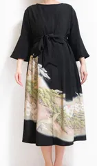 一点物 着物リメイク ワンピース ドレス 黒留袖 正絹 飛鶴