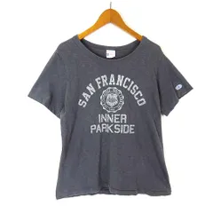 チャンピオン CHAMPION 復刻 ランタグ Tシャツ ヴィンテージ プリント カレッジ ロゴ 半袖 M グレー オフ白