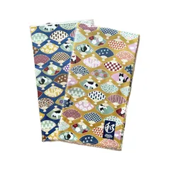 【新品】 [ママゆるり] 日本製 和柄大判ハンカチ2枚セット メンズ バンダナ 和風 綿100％ 国産 ギフト 着物 浴衣 内祝い (猫扇（辛子＆青）) 0