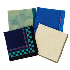 【新品】 [19inch] ハンカチ 4枚 セットメンズハンカチ 綿 100% 日本性 布 ビジネス フォーマル 薄手 日常使い やわらか 滑らか 本格 ジャガード織 男性用 紳士 大きいサイズ 誕生日 送別 転勤 新生活 1