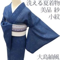 R8SK726 小紋 絽 夏物 薄物 青 紺色 ピンク 植物 バチ衿 着物 - メルカリ