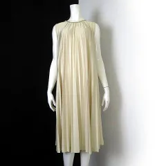 23区 オンワード樫山 Applaudir アプロディール ワンピース ドレス プリーツ ロング パール ビジュー襟 ノースリーブ L 40 ライトベージュ