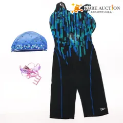 ■ スピード Speedo 水着 ゴーグル ミズノ スイムキャップ 3点セットまとめ売り フィットネス レディース M ブラック系 未使用