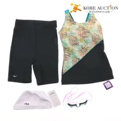 ■ ミズノ MIZUNO セパレーツ水着 FILA スイムキャップ ゴーグル 3点セット まとめ売り レディース M ブラック系 未使用 タグ付き含む