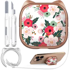 新品 RFUNGUANGO AirPods第4世代対応保護ケース、電話ホルダー機能付き、複数の色から選択可能、Airpods 4保護ケースに最適、ローズゴールド+フラワー