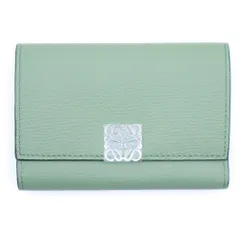 LOEWE (ロエベ) アナグラム トライフォールド コンパクトウォレット 三つ折り財布 コインケース イエローグリーン レザー シルバー金具