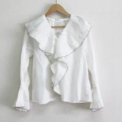 美品 DRESSLAVE ドレスレイブ 日本製 DRESSLAVE ラッフルオーガンジーブラウス キャンディスリーブ シアー ビッグカラーブラウスシャツ ウォッシャブル素材 ホワイト 38 Mのサムネイル