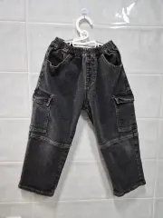 ブラックデニム ワイド カーゴパンツ 130