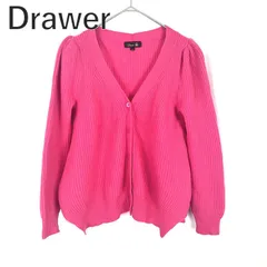 ドゥロワー Drawer ニットカーディガン 畦編み ビビッドカラー パフショルダー カシミヤ ピンク