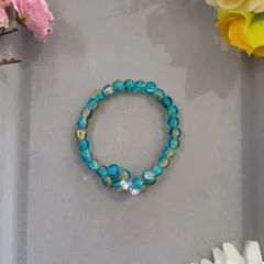 ハンドメイド／ターコイズ×ゴールド ビーズブレスレット   パールアクセント入り