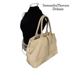 サマンサタバサデラックス Samantha Thavasa Deluxe  本革シュリンクレザー トートバッグ ベージュホワイトのサムネイル
