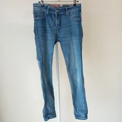 【レディース　ズボン】リバーシブルジーンズ　ブルー　総柄