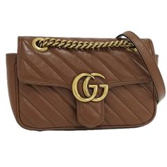 GUCCI GGマーモント マトラッセ レザー ミニ トップハンドルバッグ