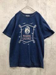 SCHOTT ショット クルーネック 半袖 ロゴ プリント ヴィンテージ加工 Tシャツ sizeL/青 ■■ メンズ