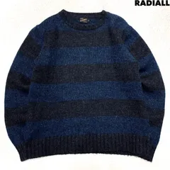 RADIALL STRIPED CREW NECK SWEATER ニット セーター ボーダー クルーネック ウール Mサイズ ブラック × ブルー 黒 青 ラディアルのサムネイル