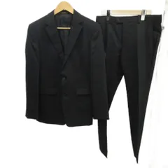 コムサメン COMME CA MEN スーツ セットアップ ジャケット パンツ 44 黒 ブラック ストライプ柄 ノッチドラペル 長袖 シングル フルレングス /PP ■ECB002