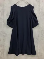 Perle Peche ペルルペッシュ 上品 スリーブレース ハーフ袖 ひざ丈 ワンピース size38/紺 ■◆ レディース