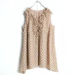 ローズティアラ★シフォン&フリル♪ノースリーブブラウス 大きいサイズ42 ピンクベージュ×茶系 ドット柄♪薄手 z19102