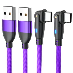 USB Type C ケーブル L字【2本セット】タイプc ケーブル 3.0A 急速充電 高速データ転送 USB C ケーブル ナイロン編み iPhone 15/15 Pro Max, Samsung Galaxy S23/S22, Note 10, Hu 0
