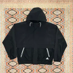 アディダス 三角ロゴ ブラック ウィンドブレーカー ジャケット メンズ XL