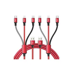 3in1 マルチ充電ケーブル 4A [2パック 10フィート] USB充電コード 充電ケーブル3in1 2IP/Type C/Micro USB ポート phone13 12 11 Xs Xr X 8 7 6s 6/Tablets/Samsung Gala 1