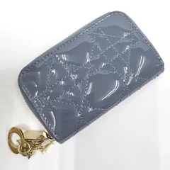 Dior ディオール カナージュ キーリング付きコインケース パテントレザー ブルーグレー