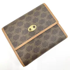 CELINE セリーヌ ３つ折り財布 マカダム PVC×レザー ダークブラウン×ゴールド金具