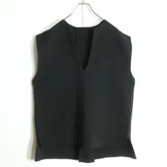 【美品】アンフィーロ★ゆったり♪ニットプルオーバー ベスト サイズM 黒系 無地 やや厚手 z19104