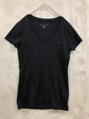 美品 TOMMY HILFIGER トミーヒルフィガー rm17648538 ロゴ刺繍 Vネック 半袖 Tシャツ sizeM/黒 ■■ レディース