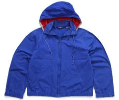 90s ラルフローレン ワンポイント チンスト&フード付き コットンポプリン ジャケット 青 ボーイズM★ビンテージ キッズ スイングトップ