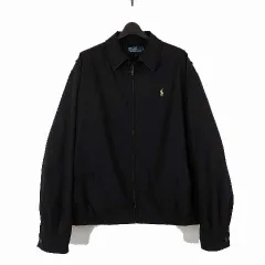 ポロ バイ ラルフローレン Polo by Ralph Lauren 希少 90’S ヴィンテージ 古着 スイングトップ ジャケット ロゴ 刺繍 オーバーサイズ ジップアップ XL 黒 ブラック ベージュ 美品 90年代 レトロ アウター