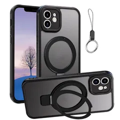 iPhone 12mini ケース【MagSafeリング・スタンド一体】丸型スタンド付きマグネット搭載 縦横両対応 米軍MIL規格 耐衝撃 マット感 半透明 指紋防止 黄変防止 カメラレンズ保護 アイフォン 12miniカバー 5.4 インチ ケースワイアレス