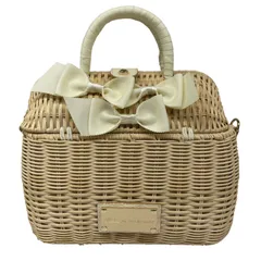 JILL by JILLSTUART (ジルバイジルスチュアート) 2WAY ラタン バック ショルダーバック ハンドバック リボン バスケット ベージュ×ホワイト レディース/025