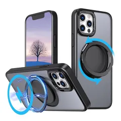 iPhone11 Pro 用 ケース【ブラケットギアの回転】【Magsafeリング・スタンド一体】360°回転スタンド マグネット搭載 縦横両対応 角度調整可 ストレスを和らげる リング 指紋防止 ワイアレス充電対応 マット感 いphone11Pro用 カバー