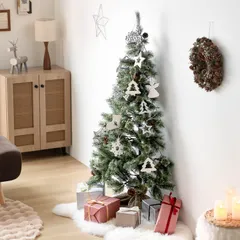 モダンデコ クリスマスツリー ハーフツリー 120cm オーナメントセット LEDライト ノルディック ヌードツリー 収納ケース付き 簡単組立 足隠し 省スペース 半分 自立 壁寄せ設置 北欧風 リアル おしゃれ【新品未仕様】