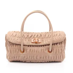 プラダ PRADA ハンドバッグ ベージュピンク レザー トライアングルロゴ ハンドバッグ レディース Used A