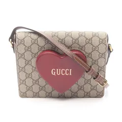 グッチ GUCCI ショルダーバッグ GGスプリーム バレンタイン限定 637048 ベージュ/レッド PVCコーティングキャンバス レザー ショルダーバッグ レディース Used A