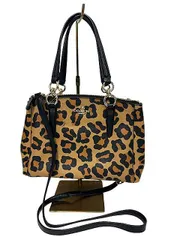 【中古】COACH コーチ ハンドバッグ 2WAY ショルダーバッグ 斜め掛け PVC レザー レオパード柄 ヒョウ柄 ブラック ブラウン 茶 ベージュ F36694＿s25＿セルモアから出品＿s-0232-r25