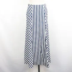 ユナイテッドアローズ UNITED ARROWS スカート ボトムス ロング丈 マキシ丈 フレア ストライプ コットン 40 ネイビー×ホワイト ※EKM