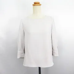 ナチュラルビューティーベーシック NATURAL BEAUTY BASIC ブラウス シャツ 七分袖 タックスリーブ ラウンドネック プルオーバー S ライトグレー ※EKM