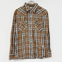 古着 used　Wrangler　長袖ネルシャツ　ウエスタンシャツ　チェック柄　茶色　ブラウン　Lサイズ