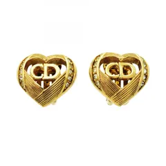 【6jcb0645】クリスチャンディオール イヤリング CDロゴ ハートモチーフ GPメッキ ラインストーン ゴールド【中古】レディース