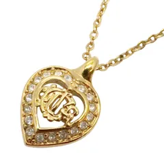 【6jcb0655】クリスチャンディオール ネックレス エンブレム ハートモチーフ GPメッキ ラインストーン ゴールド【中古】レディース