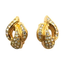 【6jcb0672】クリスチャンディオール イヤリング GPメッキ ラインストーン ゴールド【中古】レディース