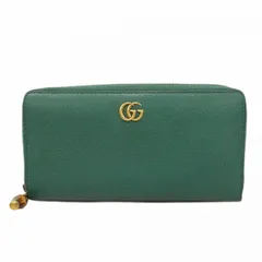 【6cd5429-k】グッチ 長財布 GGマーモント バンブー 739499 レザー グリーン ゴールド金具【中古】メンズ レディース ユニセックス